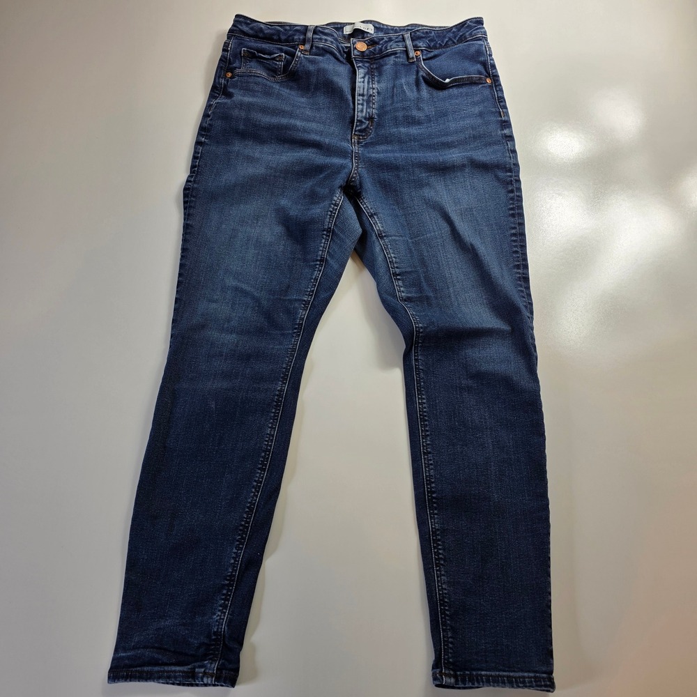 LOFT Curvy Skinny Jeans Dark Wash Denim Blue Size 14/32 Womens High Rise EUC